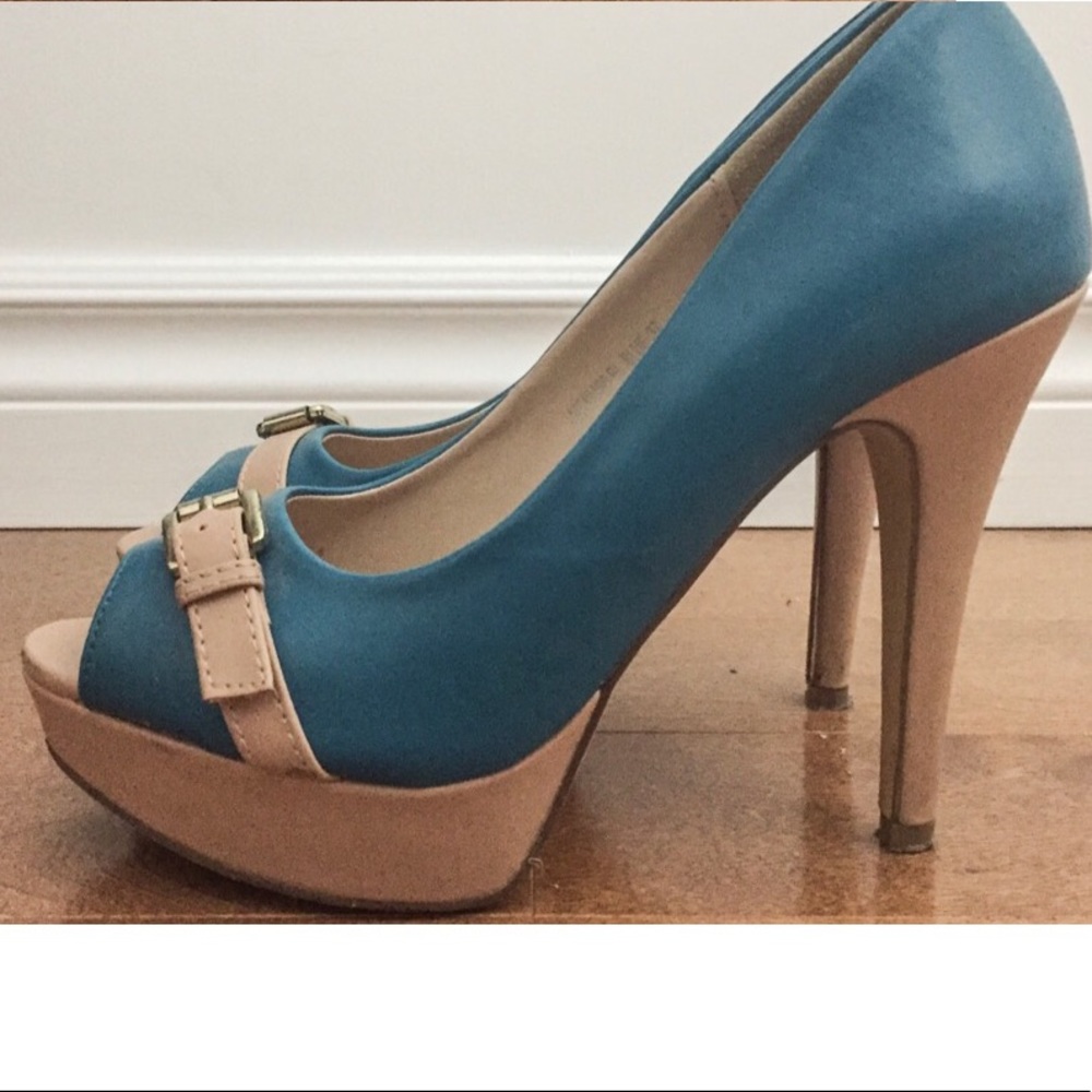Turquoise & beige Italian high heels